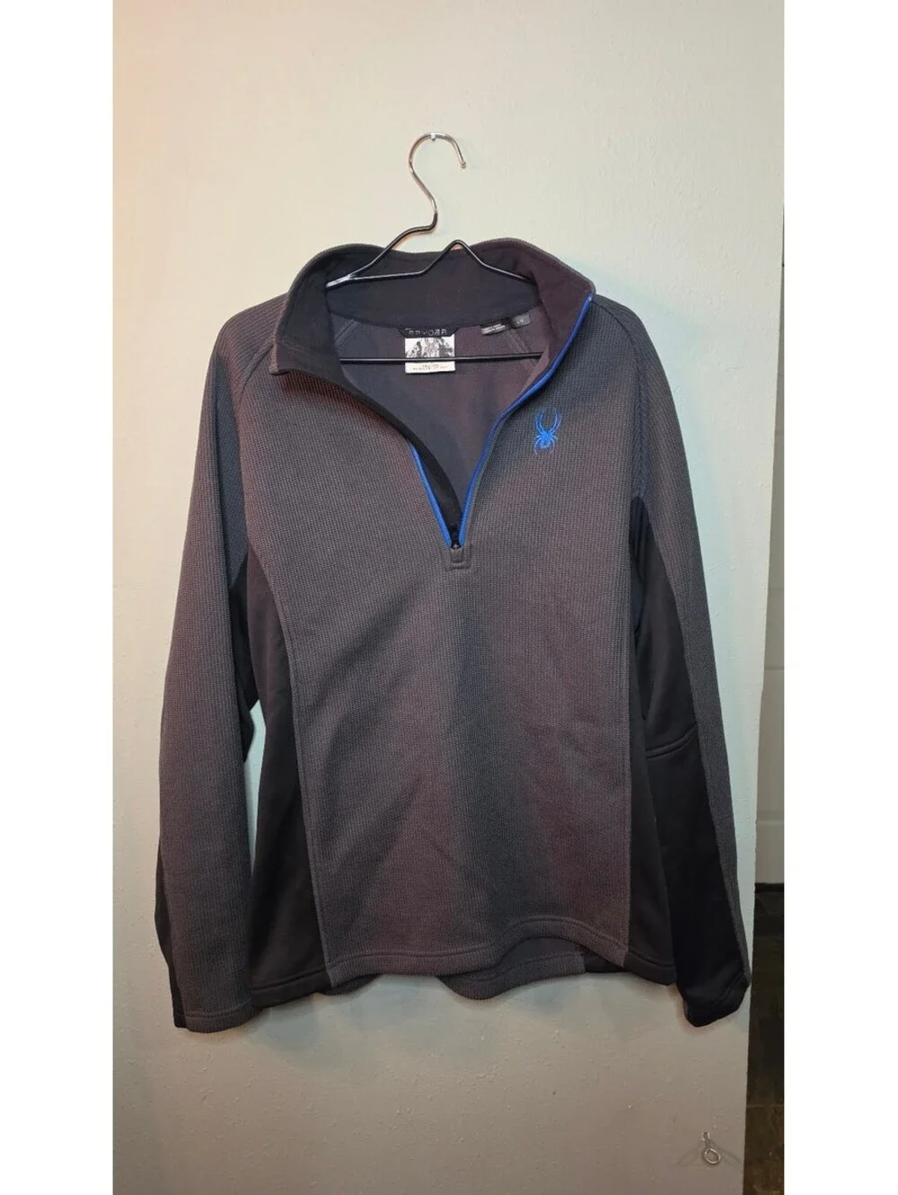 Spyder 1/4 Zip Pullover Mens Large Gray Blue Fleece Thermal Sweater